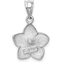 14K White Gold Satin Diamond-Cut Plumeria Pendant with Polished Accents by Oro Pregiato