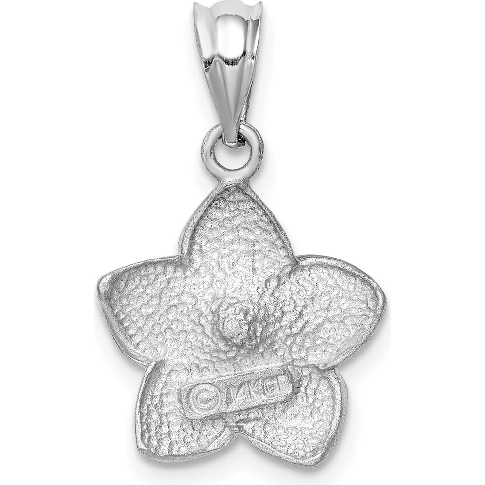 14K White Gold Satin Diamond-Cut Plumeria Pendant with Polished Accents by Oro Pregiato