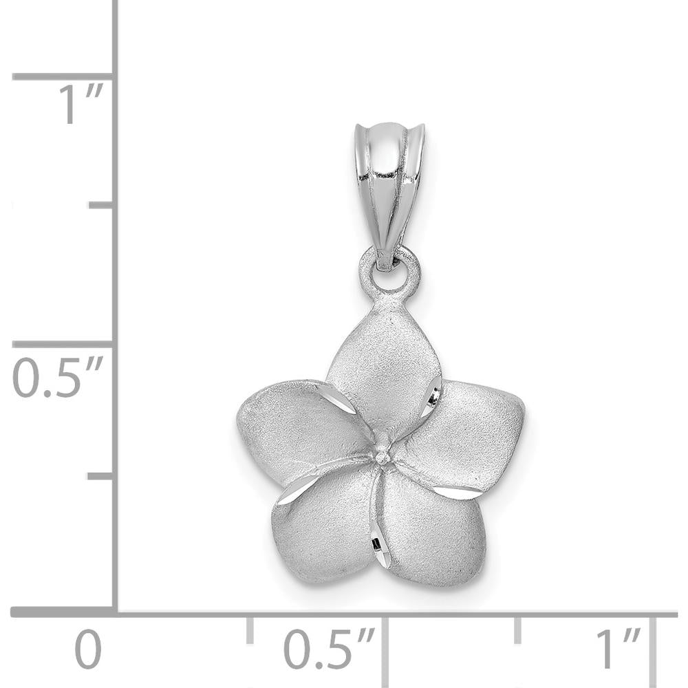 14K White Gold Satin Diamond-Cut Plumeria Pendant with Polished Accents by Oro Pregiato