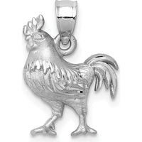 14K White Gold Satin Diamond-Cut Rooster Pendant by Oro Pregiato