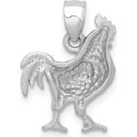 14K White Gold Satin Diamond-Cut Rooster Pendant by Oro Pregiato