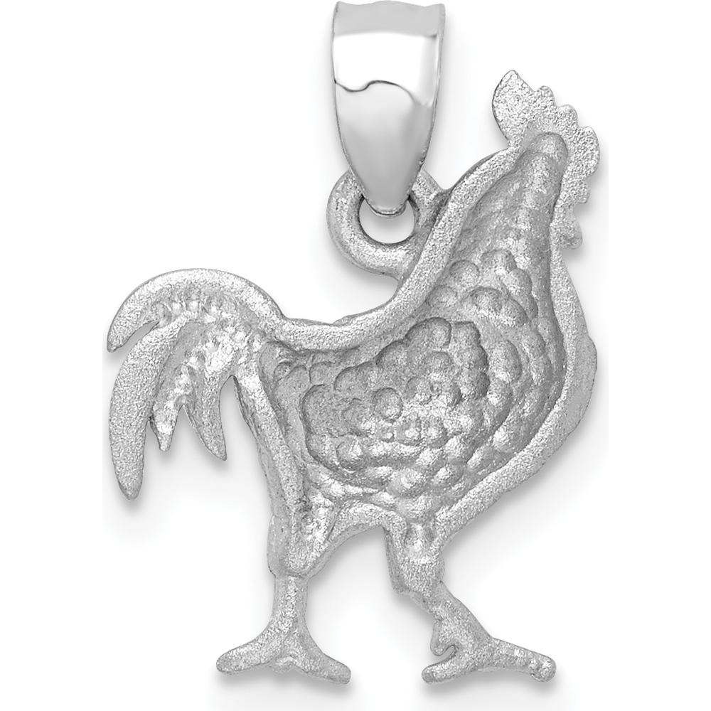 14K White Gold Satin Diamond-Cut Rooster Pendant by Oro Pregiato