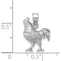 14K White Gold Satin Diamond-Cut Rooster Pendant by Oro Pregiato