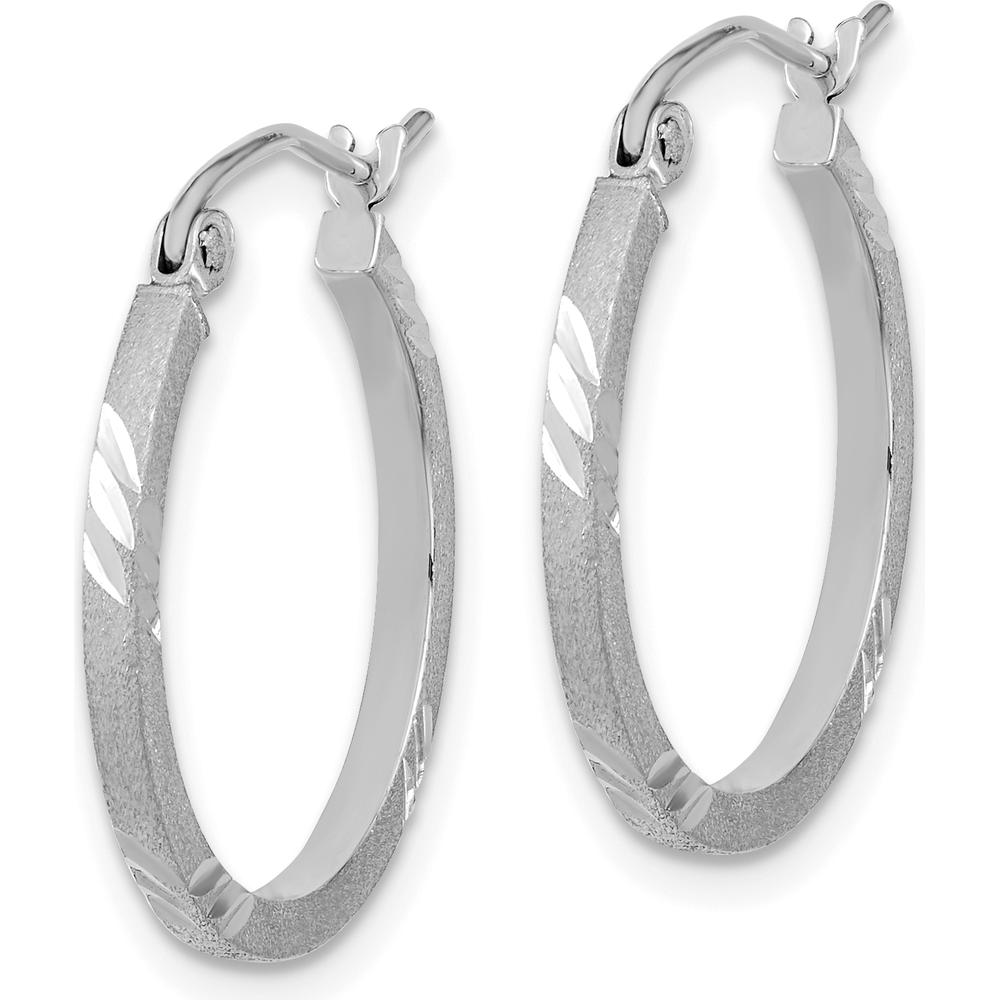 14K White Gold Satin Diamond-Cut Square Tube Hoop Earrings - 1.75mm Width, 21.74mm Length by 0