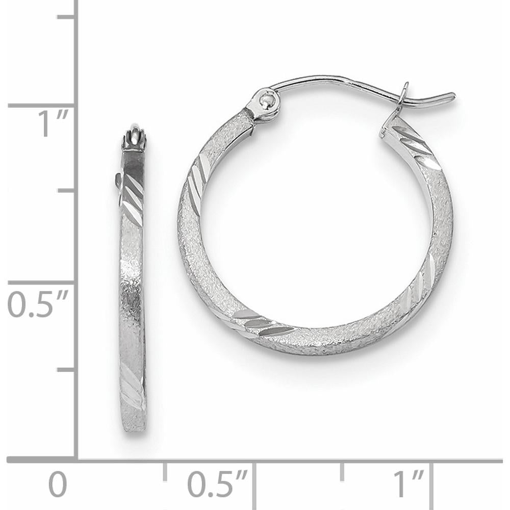 14K White Gold Satin Diamond-Cut Square Tube Hoop Earrings - 1.75mm Width, 21.74mm Length by 0