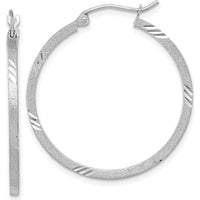 14K White Gold Satin Diamond-Cut Square Tube Hoop Earrings - Elegant Women's Jewelry by 0