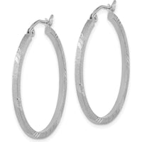 14K White Gold Satin Diamond-Cut Square Tube Hoop Earrings - Elegant Women's Jewelry by 0