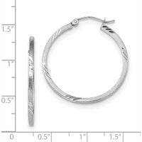 14K White Gold Satin Diamond-Cut Square Tube Hoop Earrings - Elegant Women's Jewelry by 0