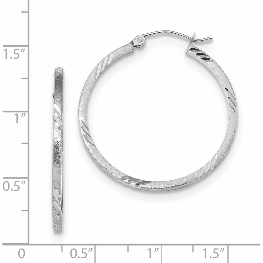 14K White Gold Satin Diamond-Cut Square Tube Hoop Earrings - Elegant Women's Jewelry by 0