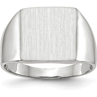 14K White Gold Satin Finish 13mm Square Top Engravable Men's Signet Ring by 0