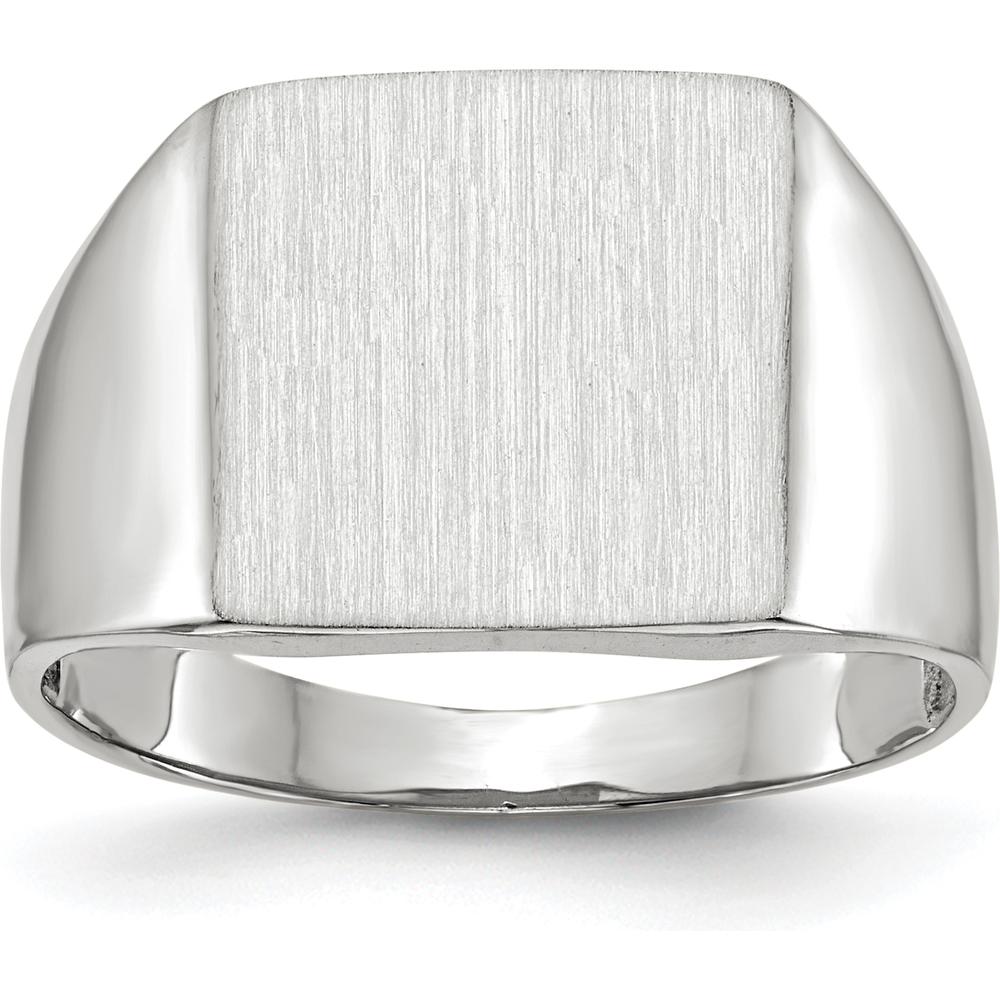 14K White Gold Satin Finish 13mm Square Top Engravable Men's Signet Ring by 0