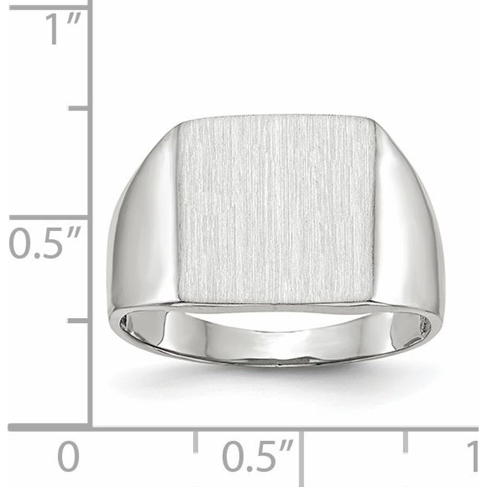 14K White Gold Satin Finish 13mm Square Top Engravable Men's Signet Ring by 0