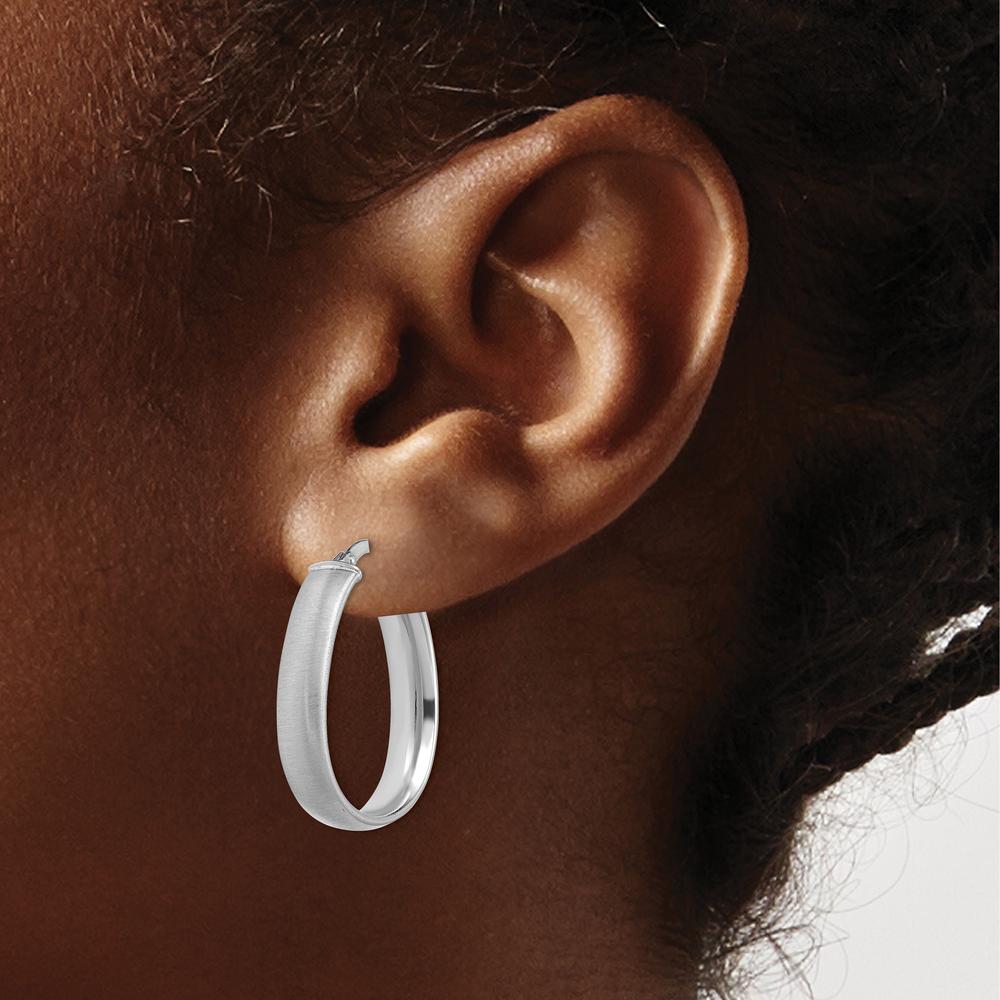 14K White Gold Satin Finish 18.5mm Teardrop Hoop Earrings by 0