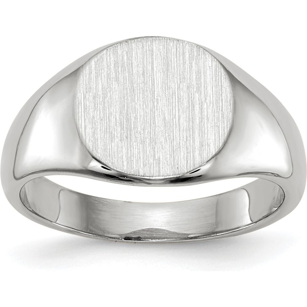 14K White Gold Satin-Finish Child's Signet Ring with Polished and Brushed Texture by 0