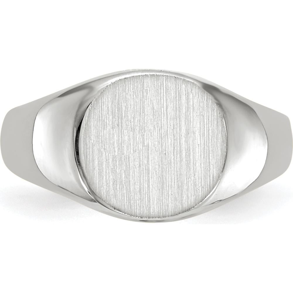 14K White Gold Satin-Finish Child's Signet Ring with Polished and Brushed Texture by 0