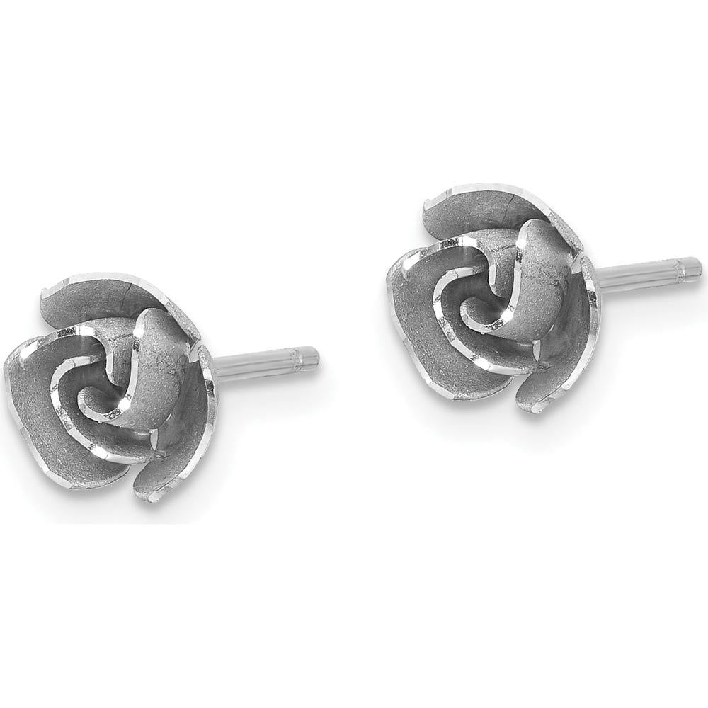 14K White Gold Satin Finish Diamond-Cut Rose Post Earrings with Yellow Gold Earring Backs by 0