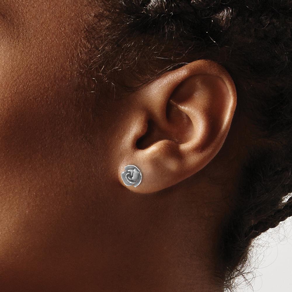 14K White Gold Satin Finish Diamond-Cut Rose Post Earrings with Yellow Gold Earring Backs by 0