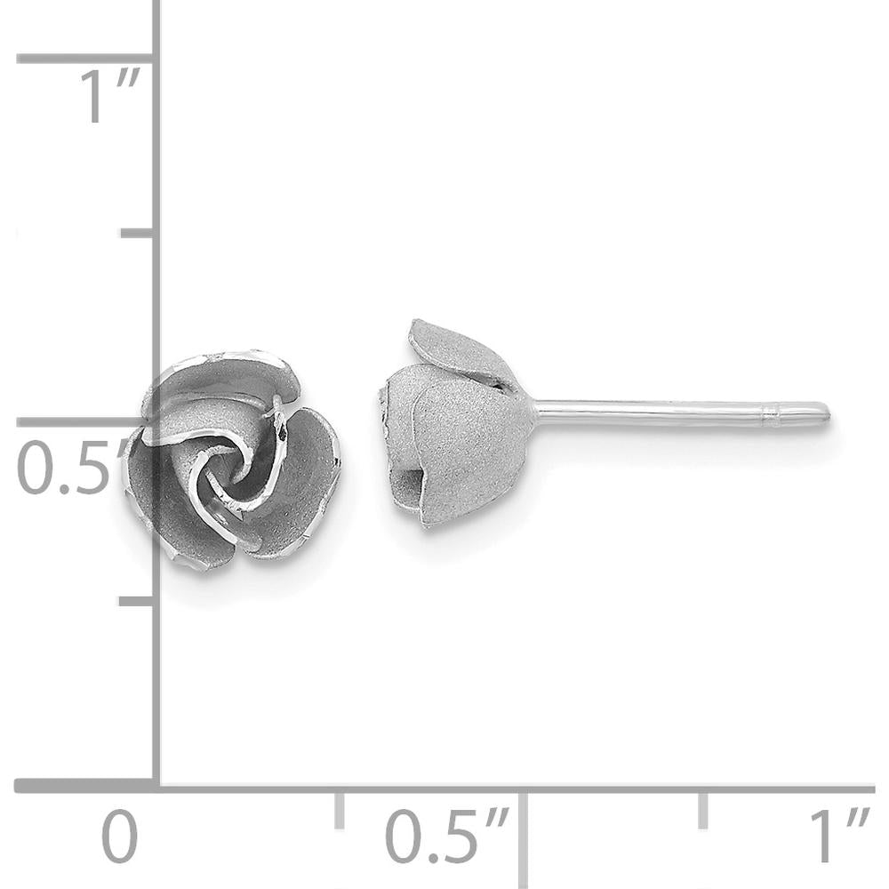 14K White Gold Satin Finish Diamond-Cut Rose Post Earrings with Yellow Gold Earring Backs by 0