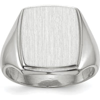 14K White Gold Satin Finish Men's Signet Ring with Polished & Brushed Detailing - Engravable, 13.0x15.0mm Top by 0