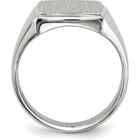 14K White Gold Satin Finish Men's Signet Ring with Polished & Brushed Detailing - Engravable, 13.0x15.0mm Top by 0