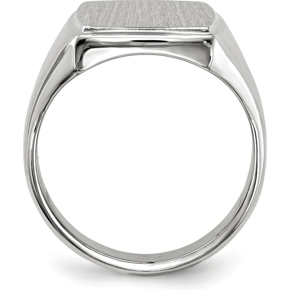 14K White Gold Satin Finish Men's Signet Ring with Polished & Brushed Detailing - Engravable, 13.0x15.0mm Top by 0