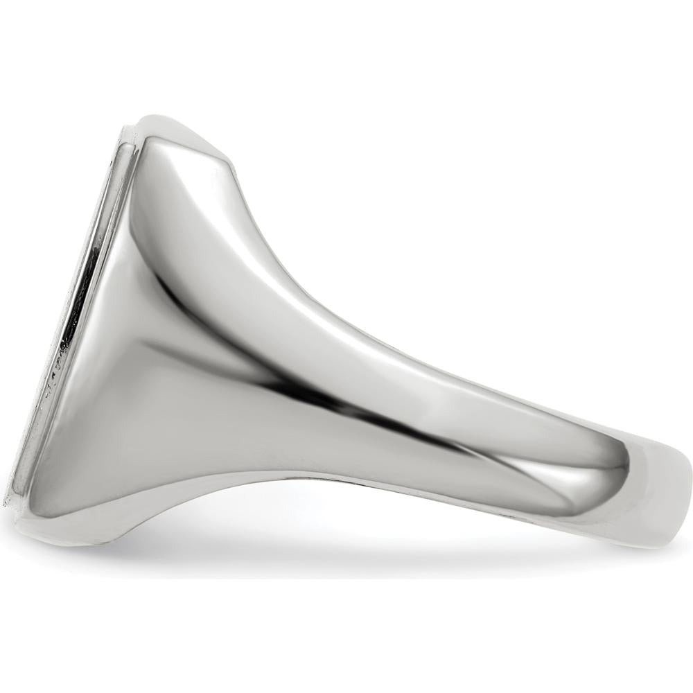 14K White Gold Satin Finish Men's Signet Ring with Polished & Brushed Detailing - Engravable, 13.0x15.0mm Top by 0