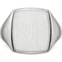 14K White Gold Satin Finish Men's Signet Ring with Polished & Brushed Detailing - Engravable, 13.0x15.0mm Top by 0