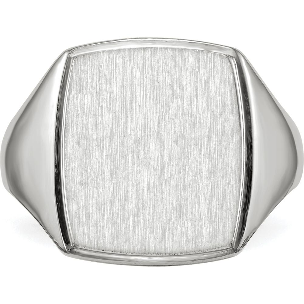 14K White Gold Satin Finish Men's Signet Ring with Polished & Brushed Detailing - Engravable, 13.0x15.0mm Top by 0