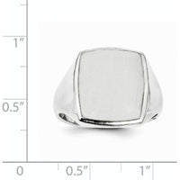 14K White Gold Satin Finish Men's Signet Ring with Polished & Brushed Detailing - Engravable, 13.0x15.0mm Top by 0