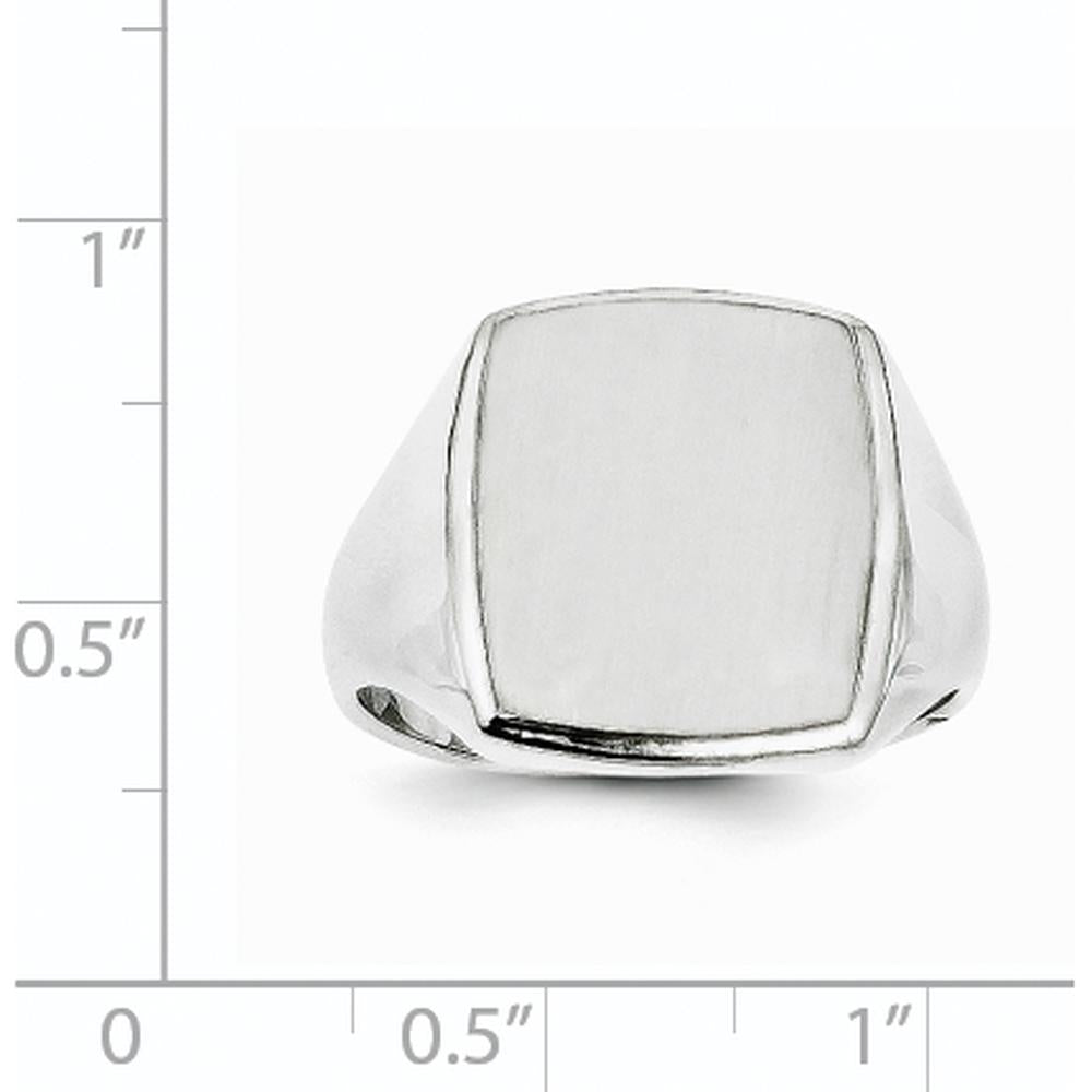 14K White Gold Satin Finish Men's Signet Ring with Polished & Brushed Detailing - Engravable, 13.0x15.0mm Top by 0