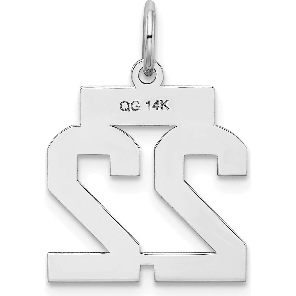 14K White Gold Satin Finish Number 22 Charm with Rhodium Plating by Oro Pregiato