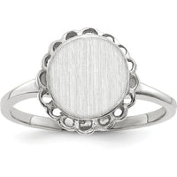 14K White Gold Satin-Finish Open Back Signet Ring - Engravable, 8.5x9.0mm Top by 0