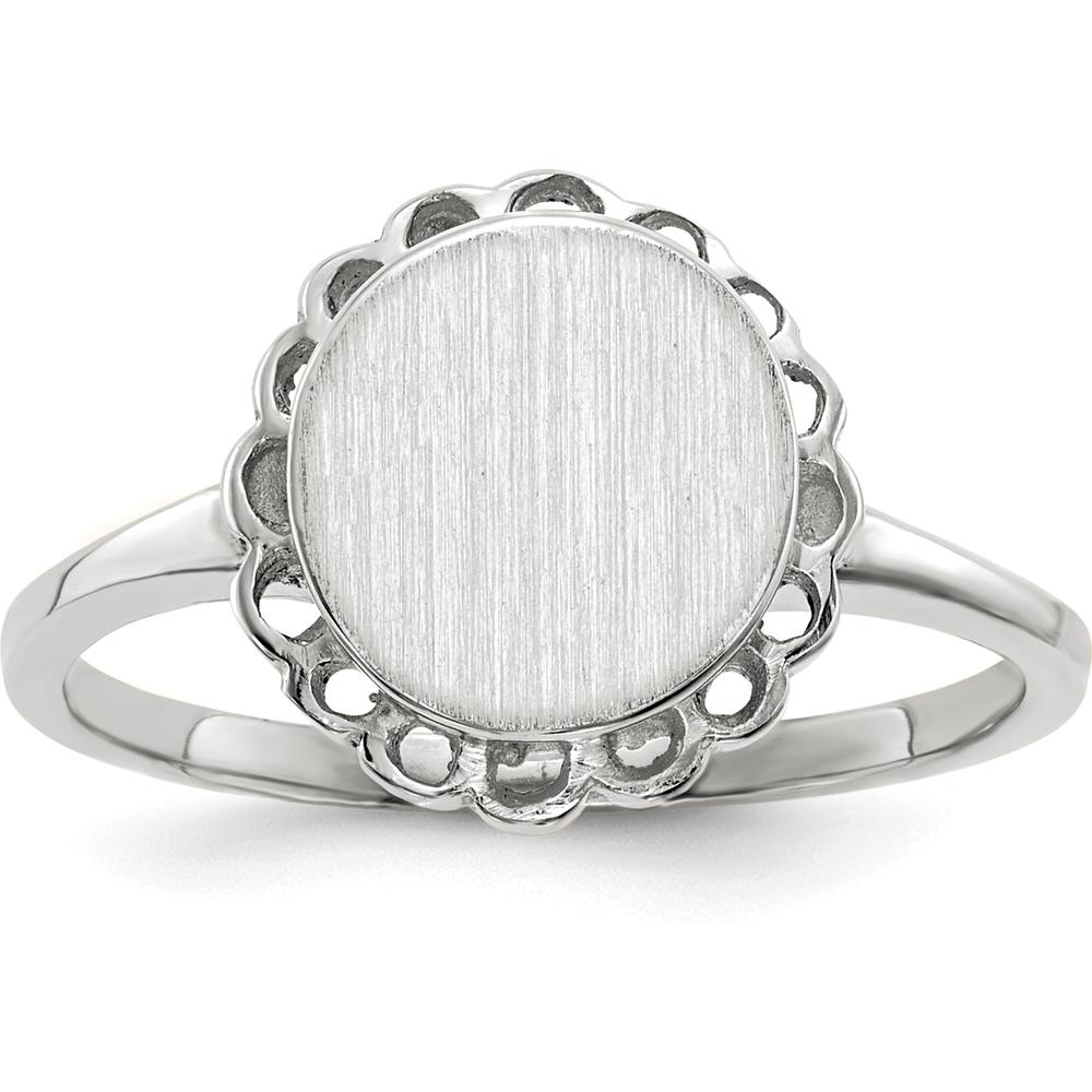 14K White Gold Satin-Finish Open Back Signet Ring - Engravable, 8.5x9.0mm Top by 0