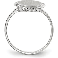 14K White Gold Satin-Finish Open Back Signet Ring - Engravable, 8.5x9.0mm Top by 0