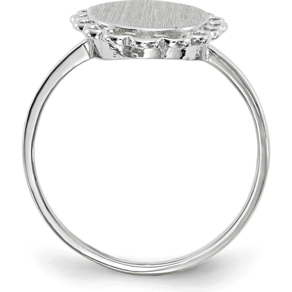 14K White Gold Satin-Finish Open Back Signet Ring - Engravable, 8.5x9.0mm Top by 0