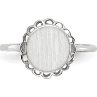 14K White Gold Satin-Finish Open Back Signet Ring - Engravable, 8.5x9.0mm Top by 0