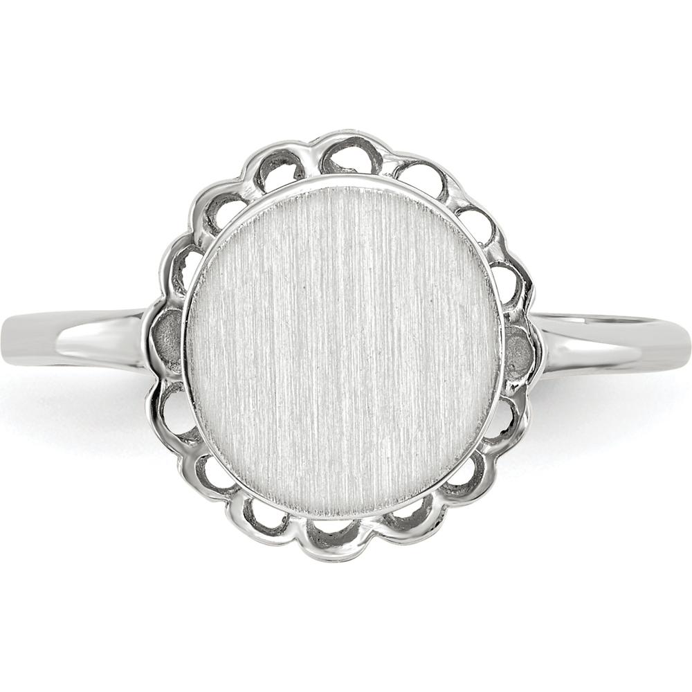 14K White Gold Satin-Finish Open Back Signet Ring - Engravable, 8.5x9.0mm Top by 0