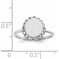 14K White Gold Satin-Finish Open Back Signet Ring - Engravable, 8.5x9.0mm Top by 0