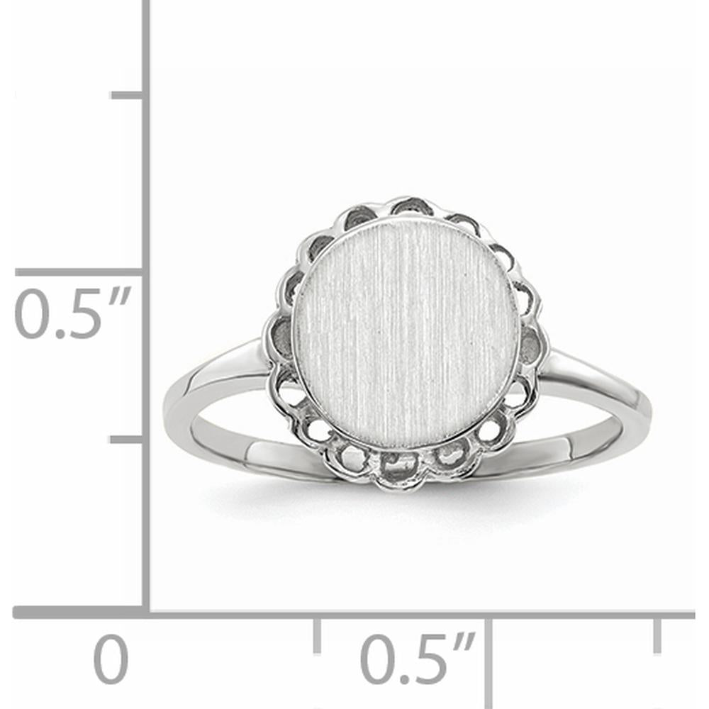 14K White Gold Satin-Finish Open Back Signet Ring - Engravable, 8.5x9.0mm Top by 0