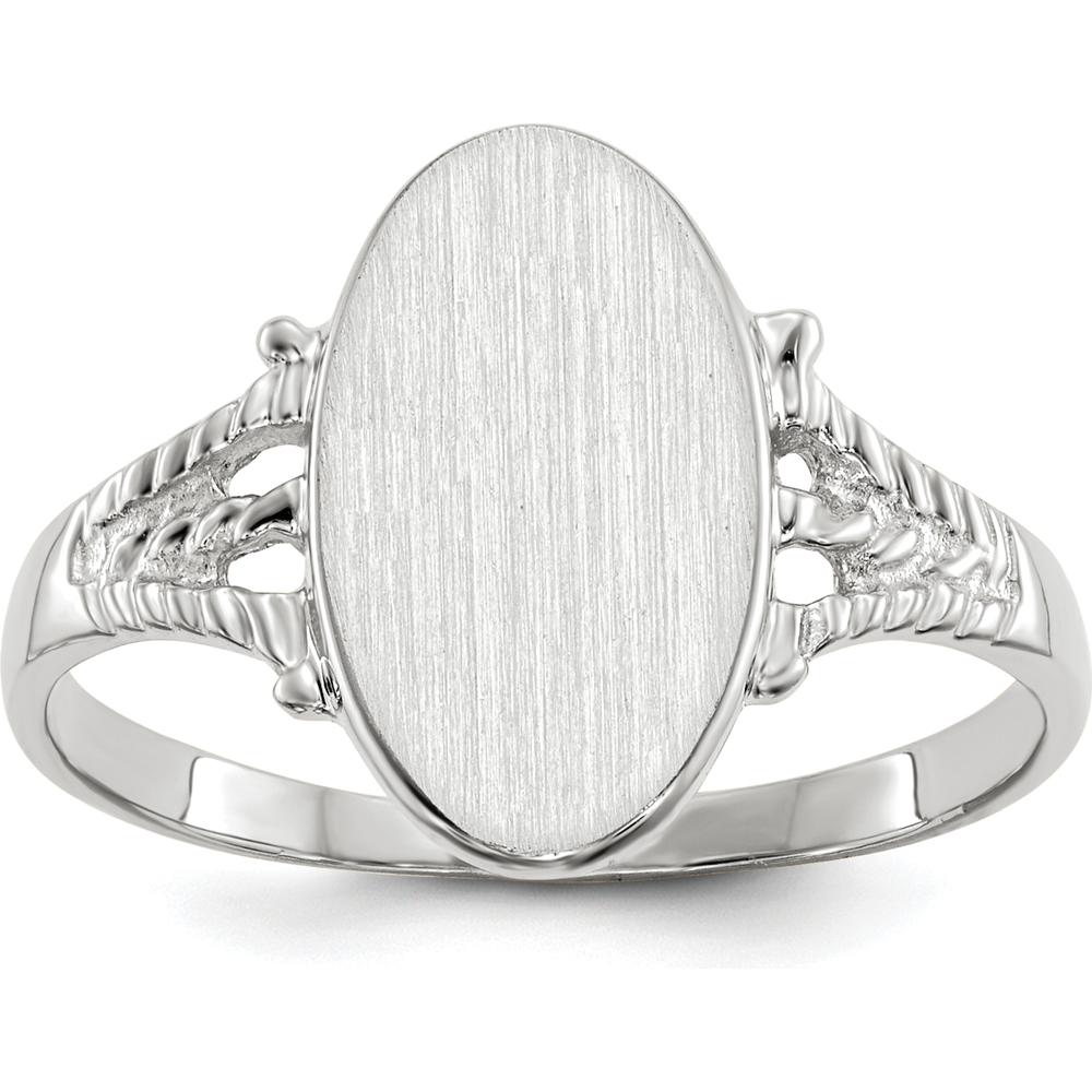 14K White Gold Satin Finish Signet Ring - 8.5x13.5mm, Engravable with Polished Band by 0