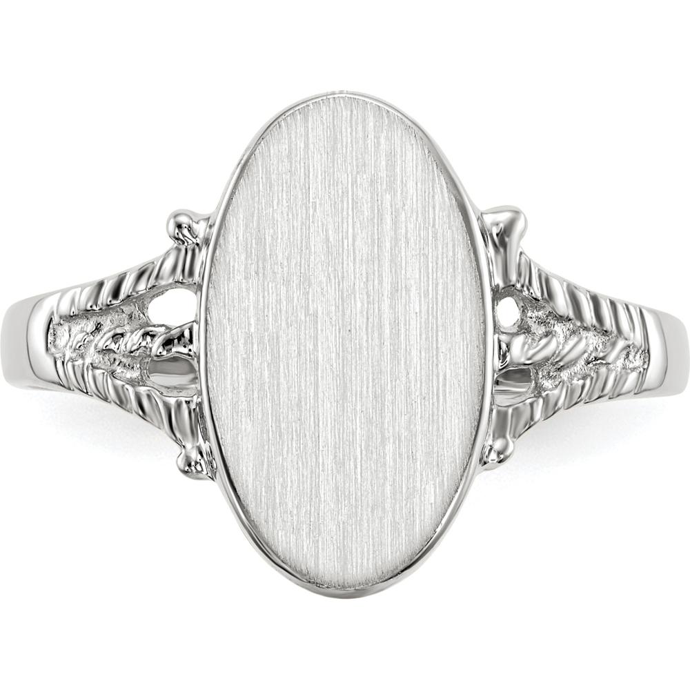 14K White Gold Satin Finish Signet Ring - 8.5x13.5mm, Engravable with Polished Band by 0