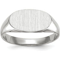 14K White Gold Satin Finish Signet Ring - Engravable 12.0x6.5mm by 0