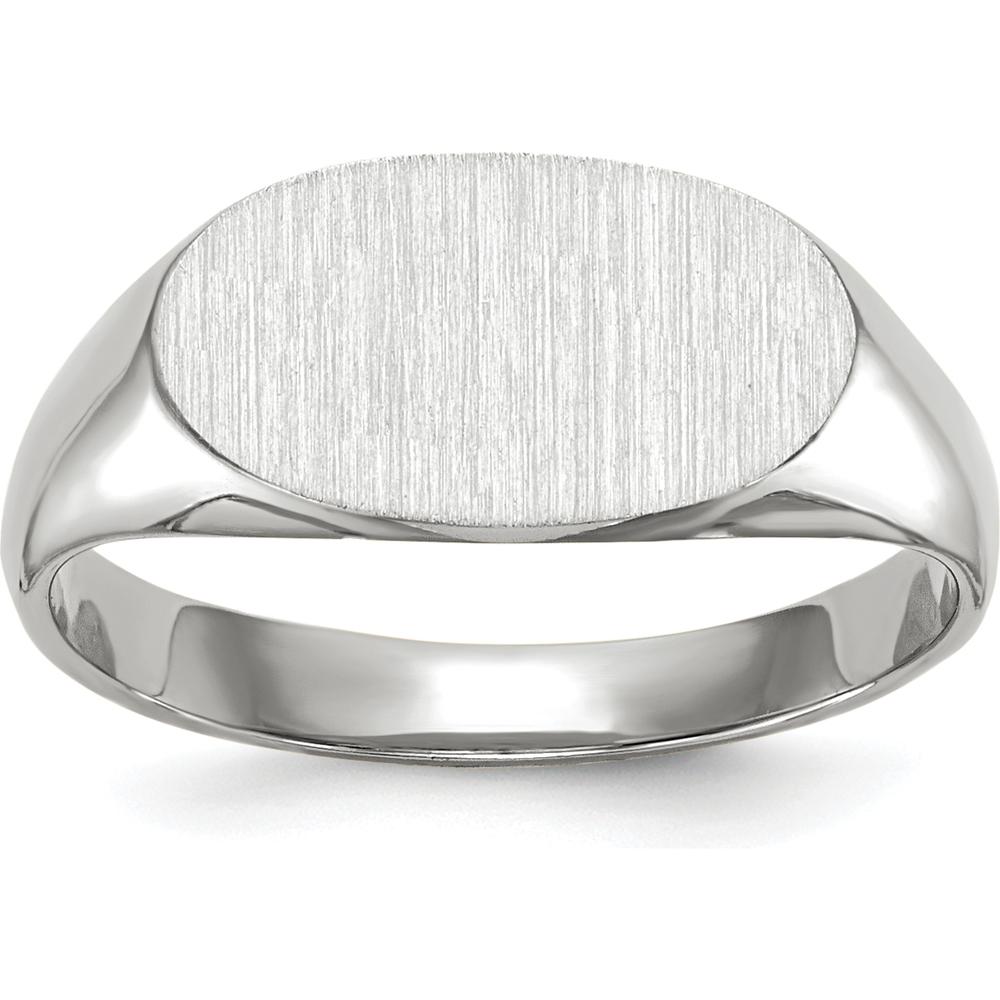 14K White Gold Satin Finish Signet Ring - Engravable 12.0x6.5mm by 0