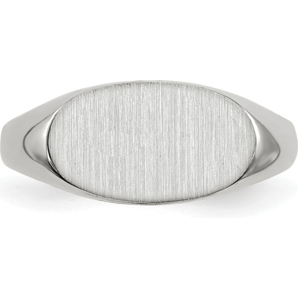 14K White Gold Satin Finish Signet Ring - Engravable 12.0x6.5mm by 0