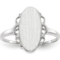 14K White Gold Satin Finish Signet Ring with Open Back Design - Engravable, 7.0x14.5mm by 0