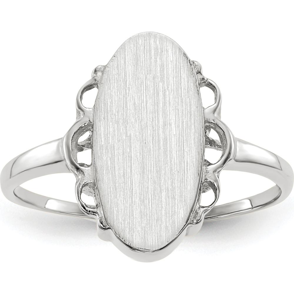 14K White Gold Satin Finish Signet Ring with Open Back Design - Engravable, 7.0x14.5mm by 0