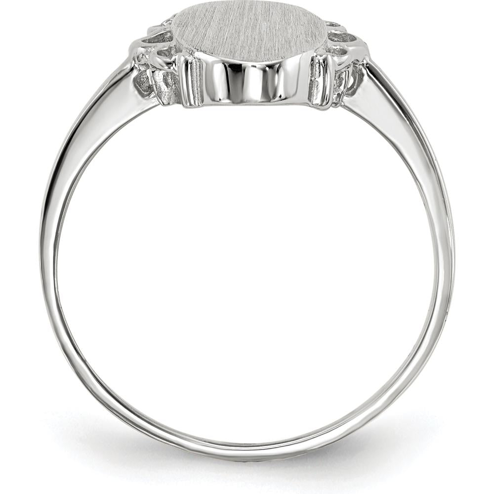 14K White Gold Satin Finish Signet Ring with Open Back Design - Engravable, 7.0x14.5mm by 0