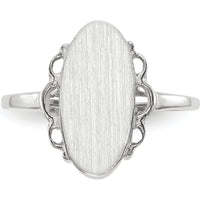 14K White Gold Satin Finish Signet Ring with Open Back Design - Engravable, 7.0x14.5mm by 0