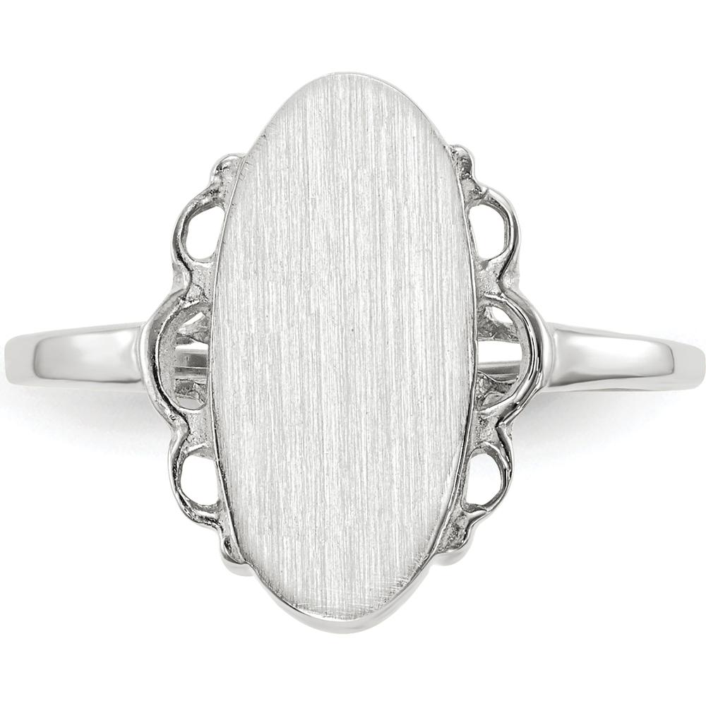 14K White Gold Satin Finish Signet Ring with Open Back Design - Engravable, 7.0x14.5mm by 0