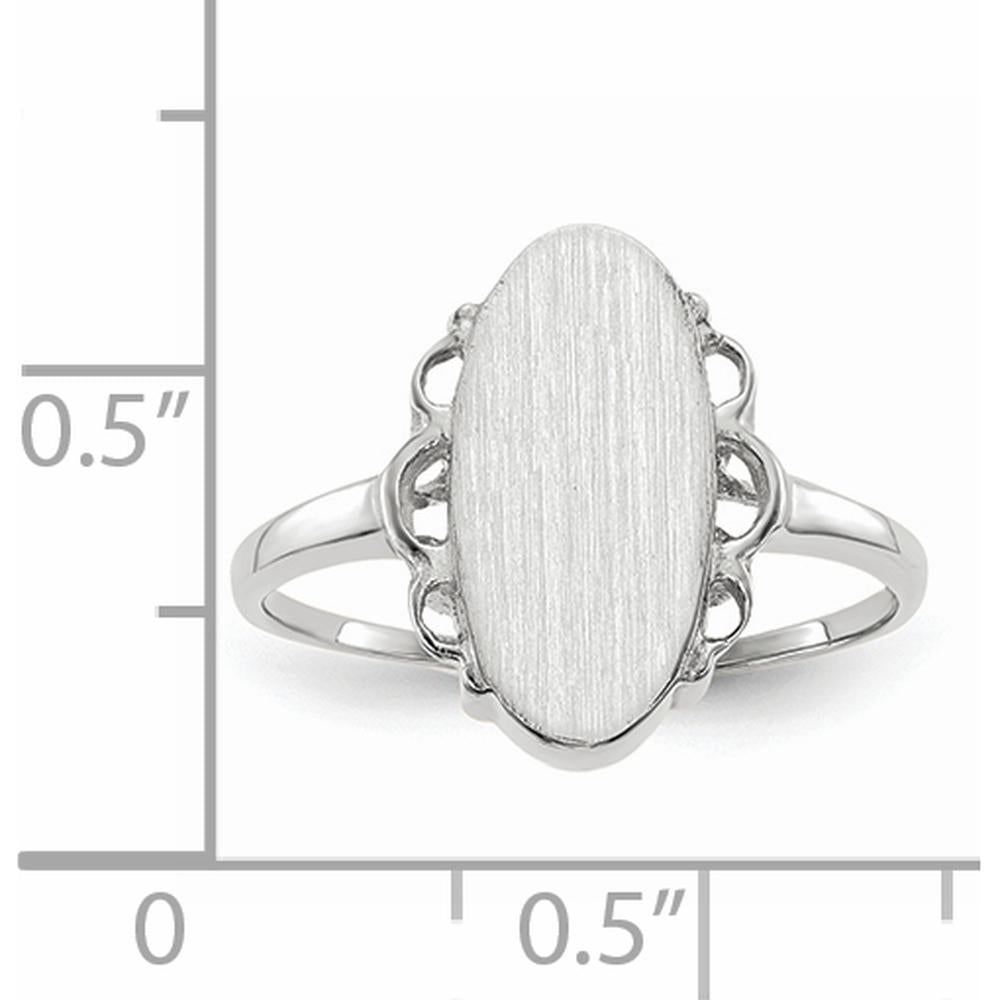 14K White Gold Satin Finish Signet Ring with Open Back Design - Engravable, 7.0x14.5mm by 0